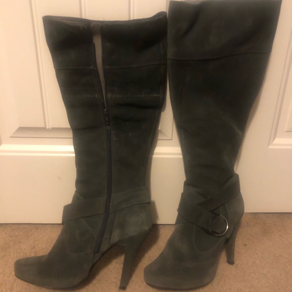 Gray suede knee high boot